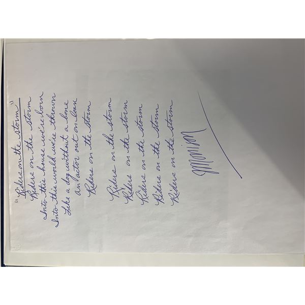 The Doors Jim Morrison Riders On The Storm handwritten and signed lyrics. GFA authenticated