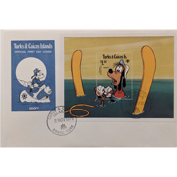 Turks & Caicos 1979 Goofy Disney Souvenir First Day Cover