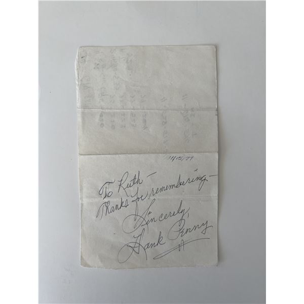 Hank Penny signed note