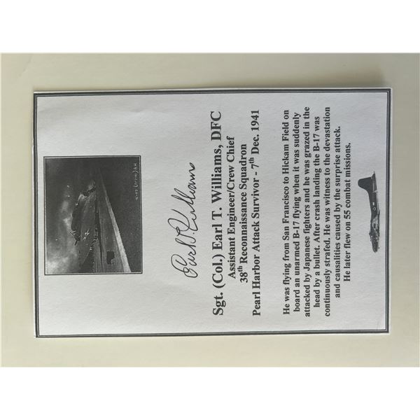 Pearl Harbor survivor Earl T. Williams original signature