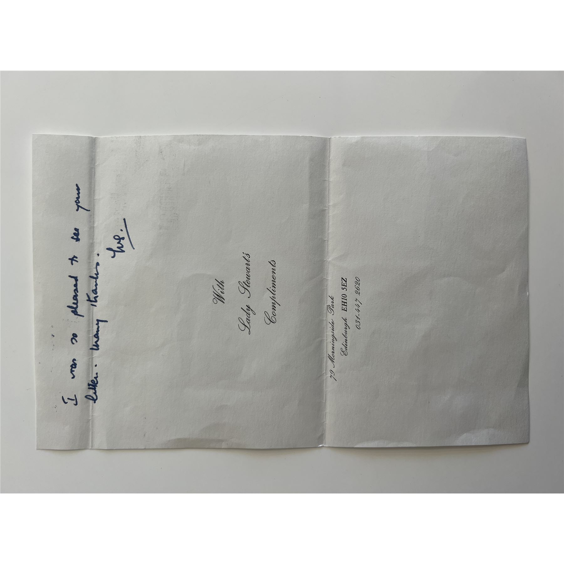 Lady Mary Stewart signed note