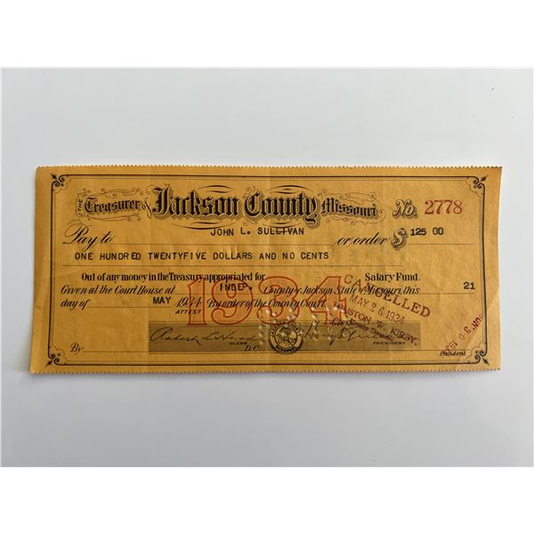 John L. Sullivan signed check