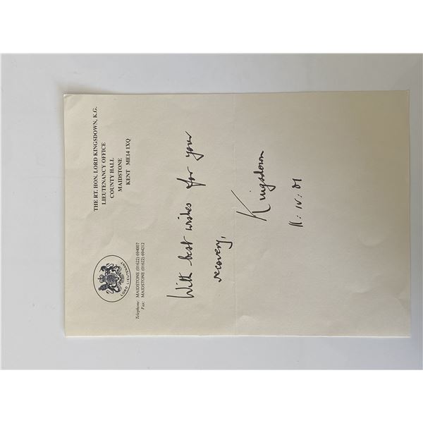 Thomas Pemberton Leigh, 1st Baron Kingsdown signed note