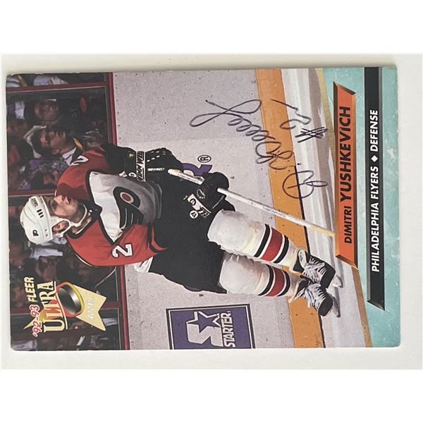 Philadelphia Flyers Dmitri Yushkevich 1992 Fleet #161 signed trading card