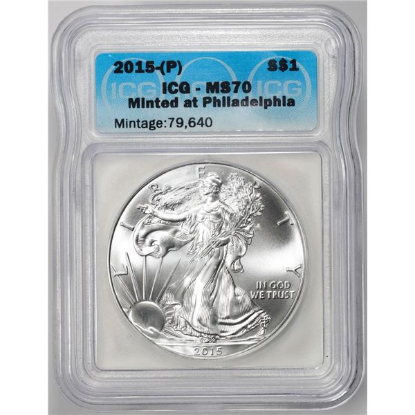 2015-(P) $1 American Silver Dollar Coin ICG MS70 Philadelphia