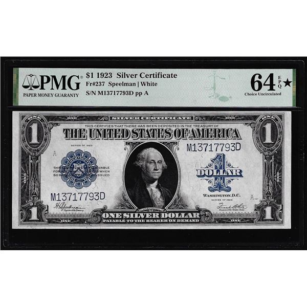 1923 $1 Horse Blanket Silver Certificate Note Fr.237 PMG Choice Uncirculated 64EPQ*
