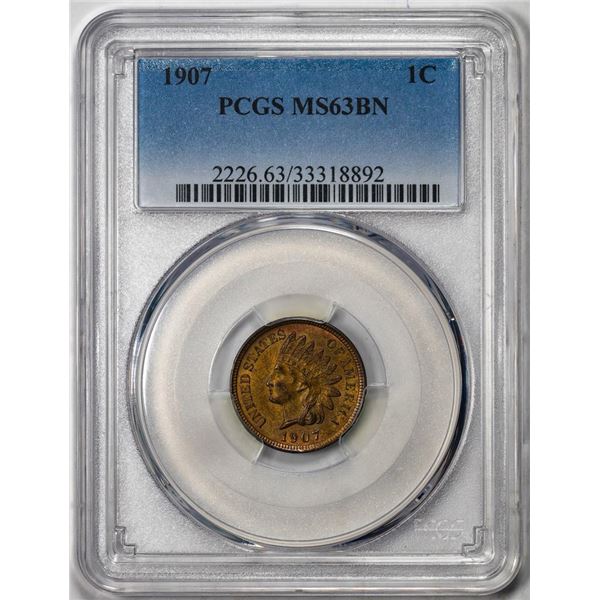 1907 Indian Cent Coin PCGS MS63BN