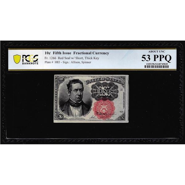 1874 Fifth Issue Ten Cents Fractional Currency Note Fr.1266 PCGS About Unc 53PPQ