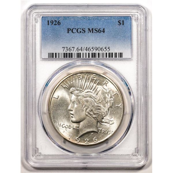 1926 $1 Peace Silver Dollar Coin PCGS MS64