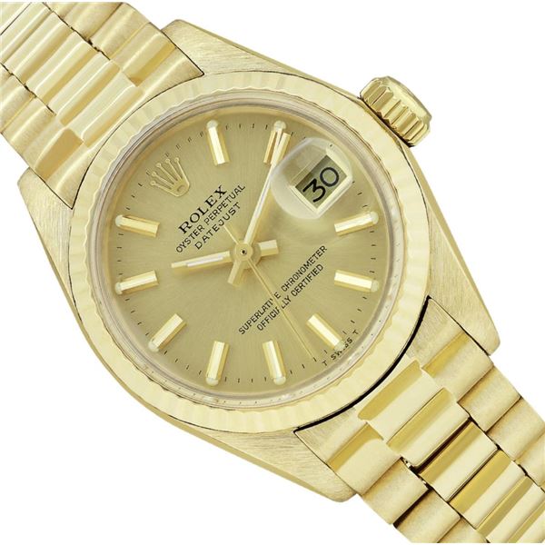 Rolex Ladies 18KT Yellow Gold Champagne Index President Wristwatch With Rolex Box