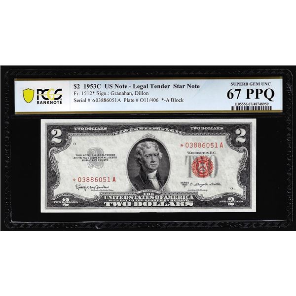 1953C $2 Legal Tender STAR Note Fr.1512* PCGS Superb Gem Uncirculated 67PPQ