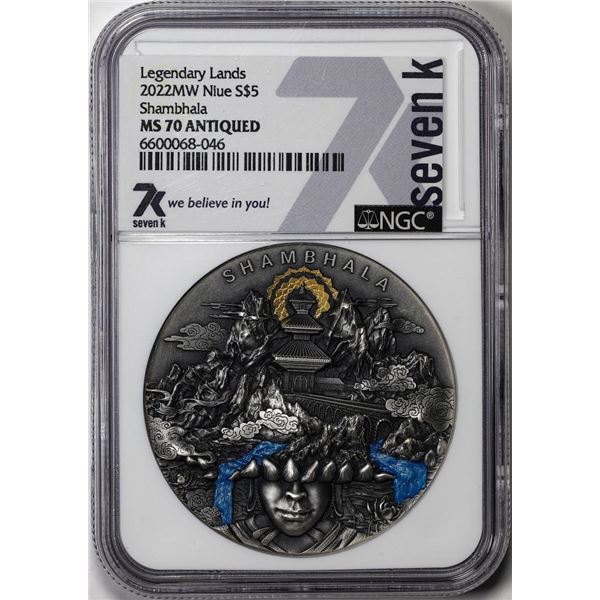 2022MW Niue $5 Shambhala Legendary Lands 2oz Silver Coin NGC MS70 Antiqued