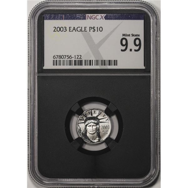 2003 $10 Platinum American Eagle Coin NGCX Mint State 9.9