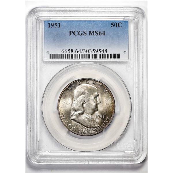 1951 Franklin Half Dollar Coin PCGS MS64