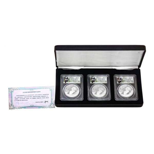 2020 China 10 Yuan Silver Panda (3) Coin Set PCGS MS70 Shenzhen Mint w/COA