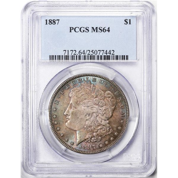 1887 $1 Morgan Silver Dollar Coin PCGS MS64 Great Toning