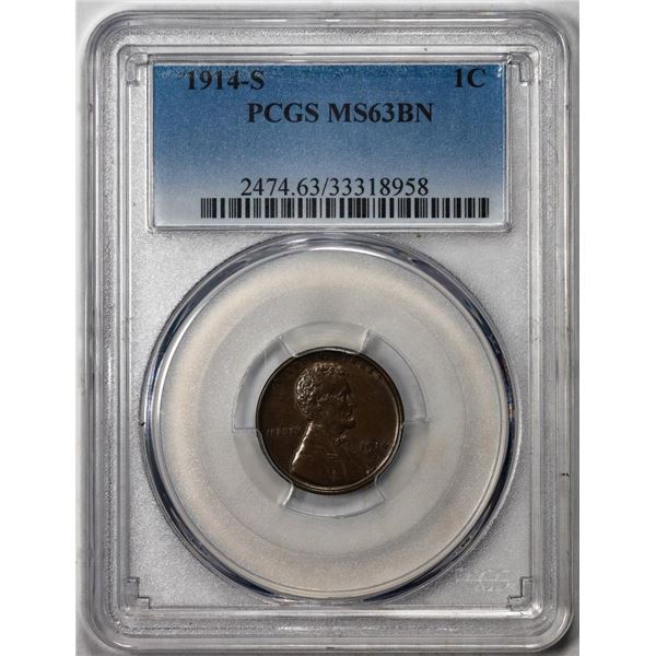 1914-S Lincoln Wheat Cent Coin PCGS MS63BN