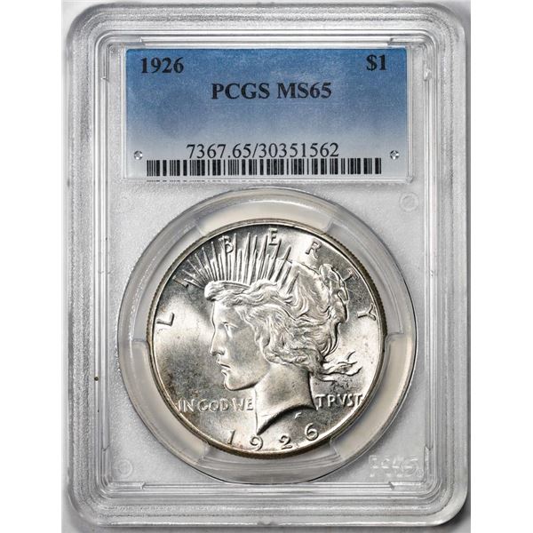 1926 $1 Peace Silver Dollar Coin PCGS MS65