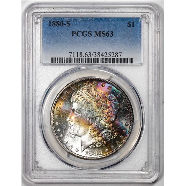 1880-S $1 Morgan Silver Dollar Coin PCGS MS63 Amazing Toning