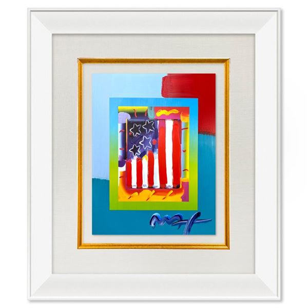 Peter Max "Flag with Heart" Original Mixed Media on Paper