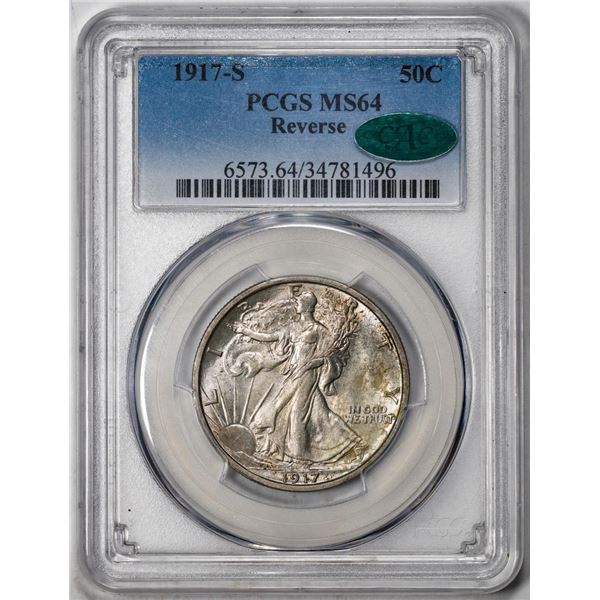 1917-S Reverse Walking Liberty Half Dollar Coin PCGS MS64 CAC