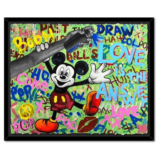 Nastya Rovenskaya "Mickey Mouse In Love" Original Mixed Media on Paper