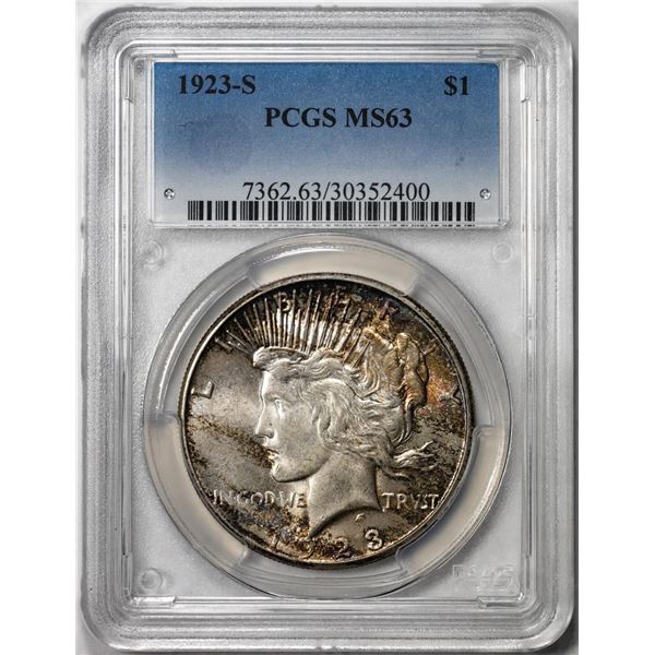 1923-S $1 Peace Silver Dollar Coin PCGS MS63 Great Toning!