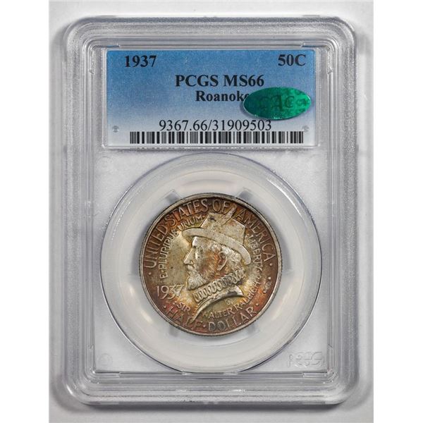 1937 Roanoke Commemorative Half Dollar Coin PCGS MS66 CAC Amazing Toning
