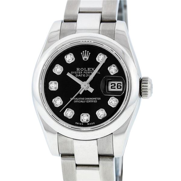 Rolex Ladies Stainless Steel Diamond Datejust Wristwatch