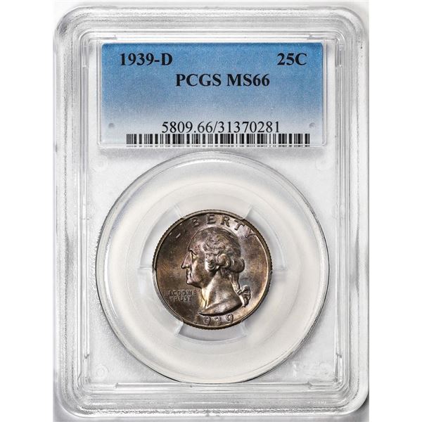 1939-D Washington Quarter Coin PCGS MS66 Amazing Toning