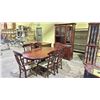 Image 1 : 9 PIECE SOLID WOODEN DINING ROOM SUIT WITH TABLE TWO LEAVES, 6 CHAIRS, CABINET AND HUTCH