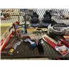 Image 3 : SHELF OF ASSORTED ITEMS INCLUDING; BARBECUE, AIR PUMP, KITCHEN UTENSILS & MORE