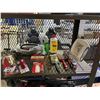 Image 4 : SHELF OF ASSORTED ITEMS INCLUDING; BARBECUE, AIR PUMP, KITCHEN UTENSILS & MORE
