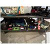 Image 1 : SHELF OF ASSORTED ITEMS INCLUDING; PROPANE TANKS, FIRE STARTERS, AIR PUMP & MORE