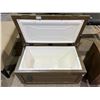 Image 3 : TOMMY BAHAMA 100 QUART WOOD ROLLING COOLER (SOME COSMETIC DAMAGE)