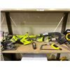 Image 1 : SHELF OF ASSORTED RYOBI TOOLS INCLUDING; CORDLESS MOUSE SANDER, CORDLESS WEED WHACKER,
