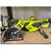 Image 2 : SHELF OF ASSORTED RYOBI TOOLS INCLUDING; CORDLESS MOUSE SANDER, CORDLESS WEED WHACKER,