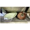 Image 3 : SHELF LOT OF SERVING DISHES, BASKET, SPOONS AND MORE