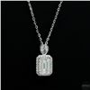 Image 1 : Necklace with Pendant, 1.2 Carat Emerald Cut Moissanite, Platinum-Plated Sterling Silver