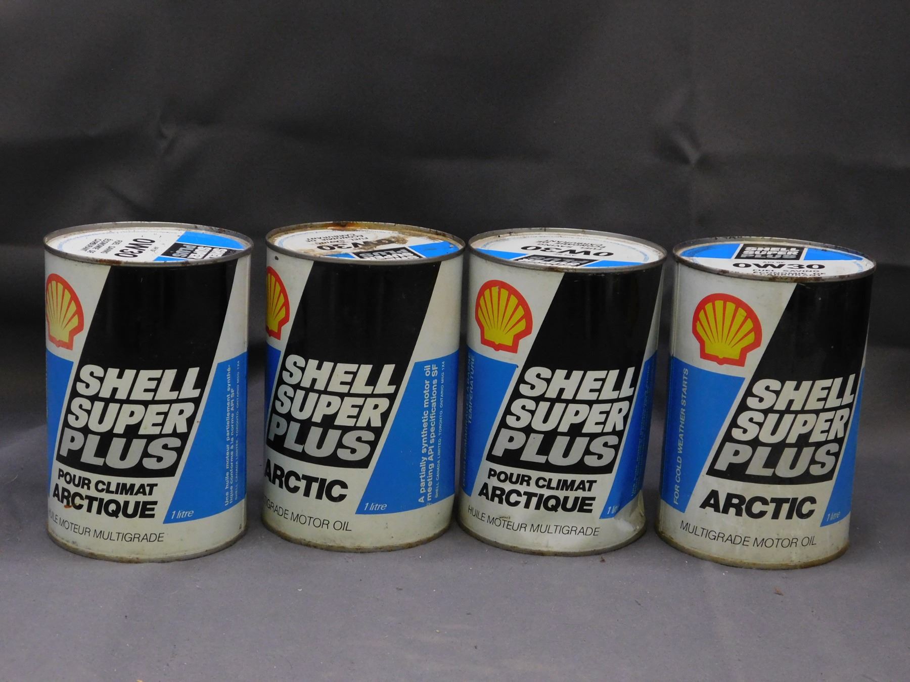 Shell Super Premium Lot of 4 Shell Super Plus OW30 Motor Oil Tins (new unopened)