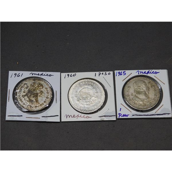 1960, 1961, 1965 Mexico Large Peso Coins