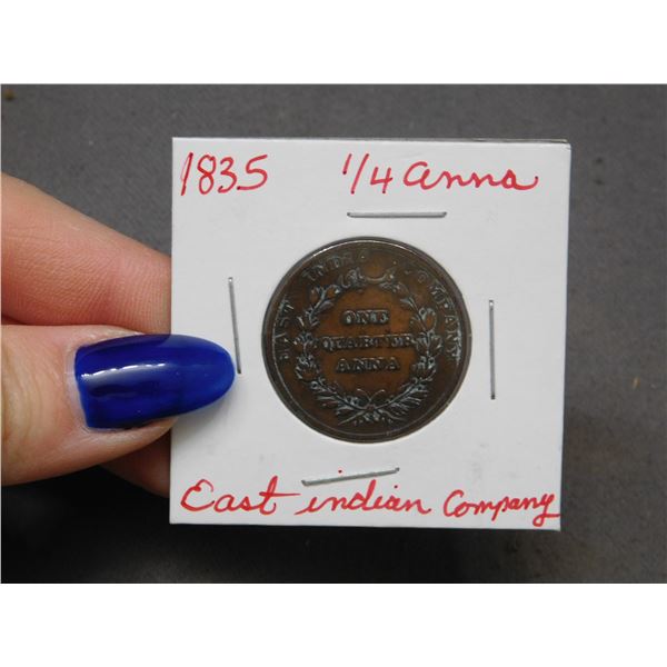1835 Quarter Anna East Indian Company Copper Coin