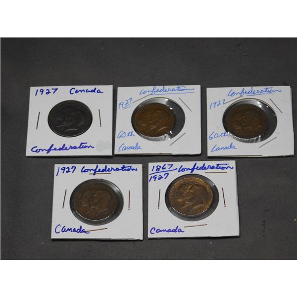 5 Bronze Medals 1927 Canada Confederation George V & Victoria