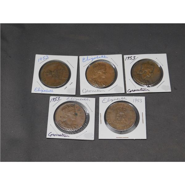 5 Bronze Medals 1953 Coronation of Queen Elizabeth Canada
