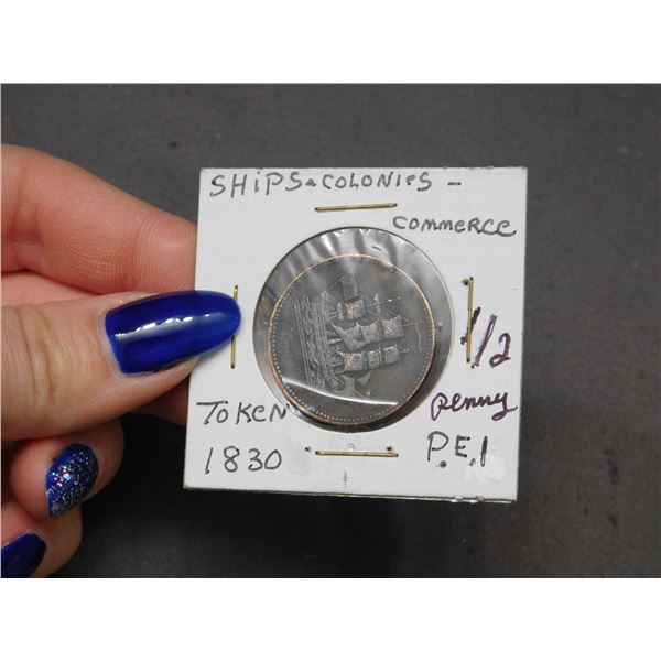 1830 Prince Edward Island 1/2 Penny Ships & Colonies Token