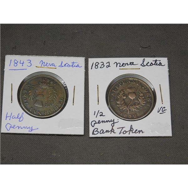 1832 & 1843 Nova Scotia 1/2 Penny Token