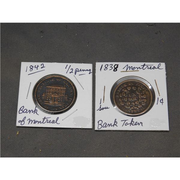 1838 & 1842 Montreal 1/2 & 1 Penny Bank Tokens