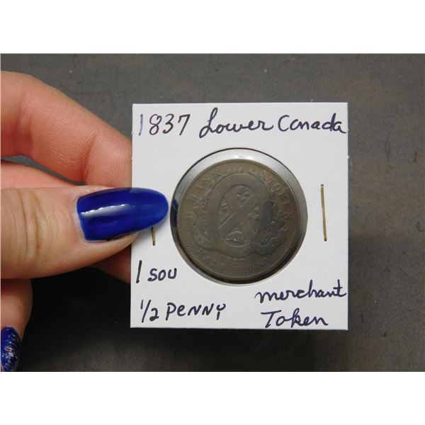 1837 Lower Canada 1/2 Penny Merchant Token