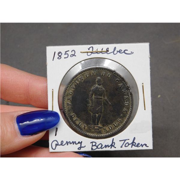 1852 Quebec Bank Token One Penny