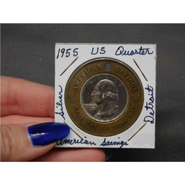 1955 American Savings Detroit MICH US Liberty Quarter
